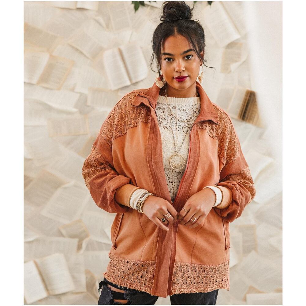 Gimmicks Buckle Lace Full Zip Cardigan Sweatshirt Mineral Wash Orange Size S